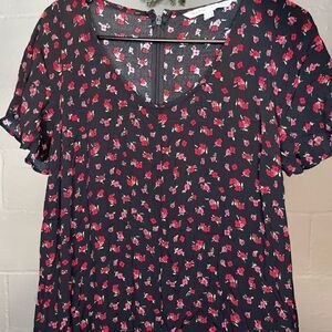 The Nines by HATCH Black Maternity Jumpsuit with Red Floral Print